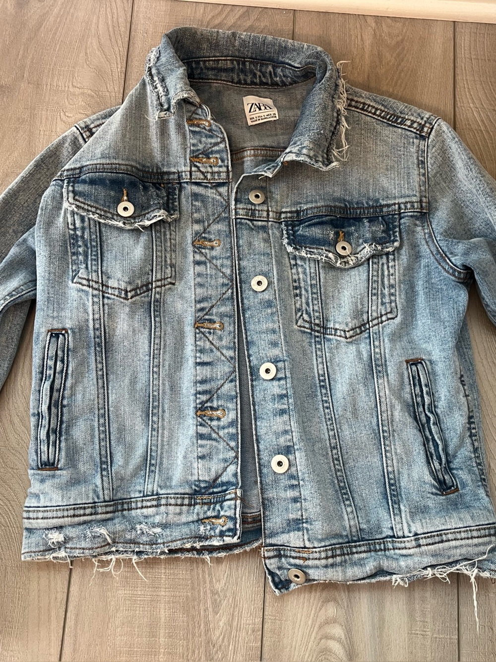 Zara Light Blue Distressed Denim Jacket